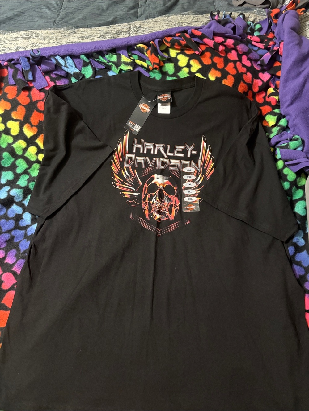 Harley-Davidson Black T-Shirt with Red and Gold Skull Wings